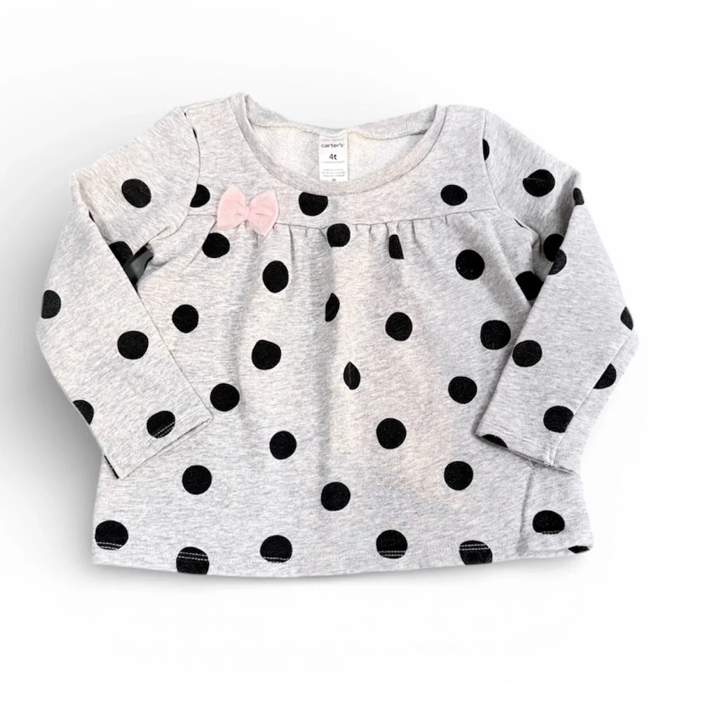 Carter’s | Gray Sweatshirt with Black Polka Dots and Pink Bow